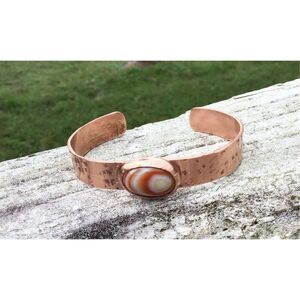 Bracelet, Handmade Copper Cuff Bracelet with Agate, Artisan, NEW